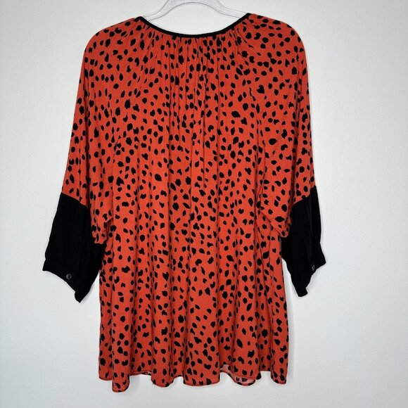 Avenue Tunic Top Size 14/16 Orange Black Animal Print Embroidered Fall - Picture 2 of 13
